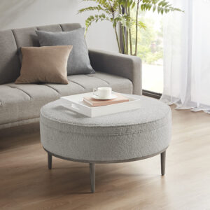 Upholstered Round Cocktail Ottoman with Metal Base 34" Dia