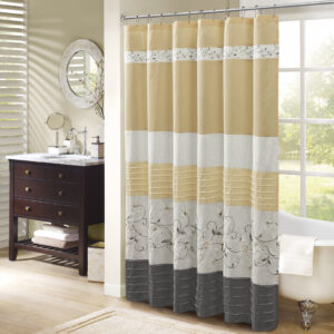 Faux Silk Embroidered Floral Shower Curtain