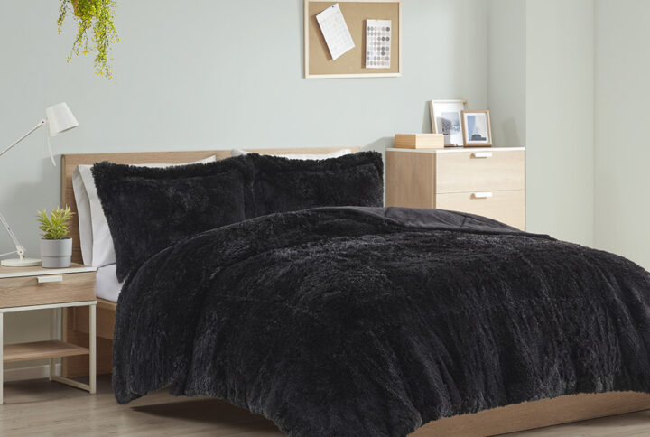 Shaggy Long Fur Comforter Mini Set