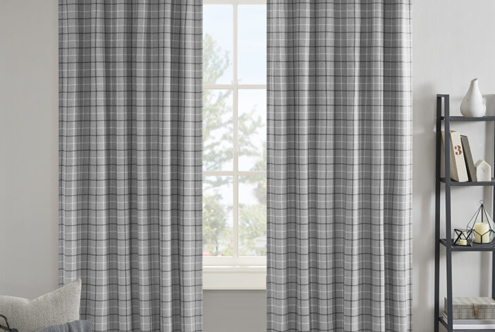 Plaid Rod Pocket and Back Tab Curtain Panel with Fleece Lining