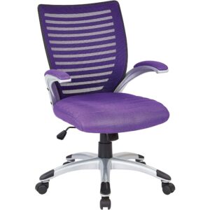 Mesh Purple Seat and Screen Back Managers Chair with Padded Silver Arms and Nylon Base