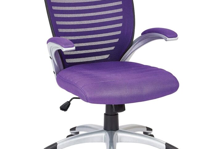 Mesh Purple Seat and Screen Back Managers Chair with Padded Silver Arms and Nylon Base