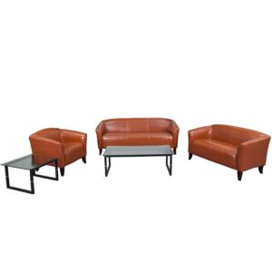 this set will keep up with the rigors of high volume use. This contemporary reception set is also made with foam padded LeatherSoft upholstery to provide comfortable seating while also allowing for easy cleanup. Not only will this set fit in a professional environment