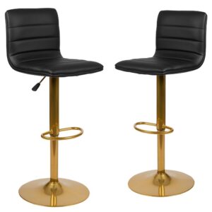 Provide the perfect pop of color and on-trend appeal in your home with this set of 2 black adjustable barstools. This modern style armless stool has a gracefully contoured shape and mid-back design that offers the perfect amount of support for guests. The armless design brings you closer to your dining table