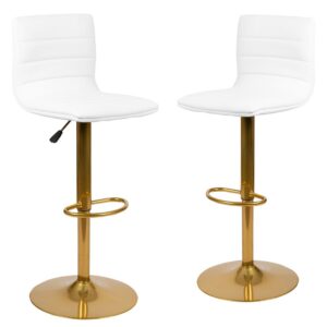 Provide the perfect pop of color and on-trend appeal in your home with this set of 2 white adjustable barstools. This modern style stool has a gracefully contoured shape and mid-back design that offers the perfect amount of support guests. The armless design brings you closer to your dining table