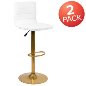 card table or basement bar. This dual-use stool gives you two chairs for the price of one. The height adjustable swivel seat adjusts from counter to bar height with the handle located below the seat. The gold pedestal base supports up to 330 lbs. weight capacity to accommodate most users while the footrest supports your feet and promotes good posture. Spills and other pesky messes clean up quickly with water and a neutral detergent. To help protect your hard flooring surfacess