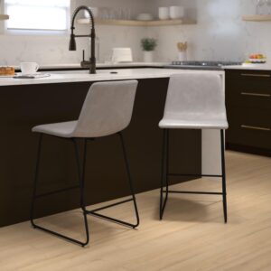 Take your dining room table chairs up a notch with these comfortable dining stools. Bucket stools are shaped to provide proper back support while dining and socializing. The neutral two-tone gray color is an ideal choice to fit with the color scheme within any home. The footrest provides your feet with a convenient resting position that supports your posture