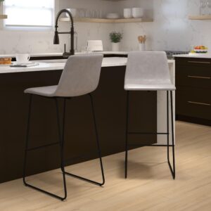 Take your dining room table chairs up a notch with these comfortable dining stools. Bucket stools are shaped to provide proper back support while dining and socializing. The neutral two-tone gray color is an ideal choice to fit with the color scheme within any home. The footrest provides your feet with a convenient resting position that supports your posture