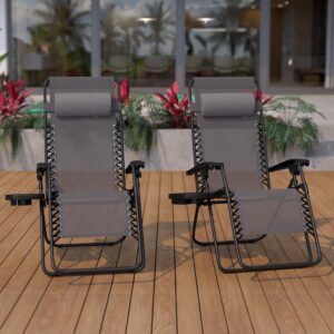 Have the most comfortable seat in the whole neighborhood when you treat yourself to this set of 2 gray zero gravity chairs. Not only does this zero gravity lounge chair set give you amazing weightless comfort