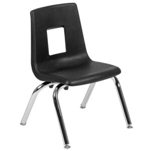daycare or homeschool. The neutral colored school chair will keep children focused on the curriculum. The classroom oriented student stack school chair features a heavy-duty black seat shell made of superior high-density polypropylene