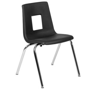 training room and adult education facilities with seating designed for comfort during educational courses and workshops. With an open-back for airflow this classic student stack chair will keep students comfortable to focus on the educator. The classroom oriented student stack school chair features a heavy-duty black seat shell made of superior high-density polypropylene