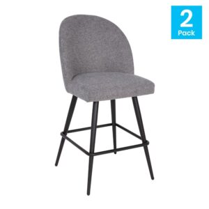 these high back 26" counter stools will be a hit in any environment. The contoured back and high density foam padding ensure your guests will want to linger over drinks in the hotel bar or dinner at their favorite spot. Strength and durability are key in the hospitality industry as well as the home and this pair of counter stools features both. Powder coated steel frames and integrated footrests allow these upholstered stools to hold up to 300 lbs. static weight. Adjustable floor protector glides keep your hard flooring surfaces free from damage and assembly is quick and easy with the included tools and instructions. Wipe with a dry cloth to keep your new counter height chairs looking brand new.