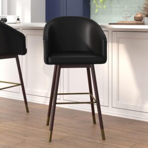Bring your home or business into the 21st century with the modern trendy style of this commercial grade stool available in bar and counter heights. Covered in soft and durable LeatherSoft upholstery and boasting soft bronze accents on the legs and footrest