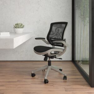 Workdays can be long and stressful which can lead to physical ailments so make sure the only grind in your day is your favorite coffee with this black executive swivel office chair with graphite silver frame. This inviting office chair flawlessly blends form and function to help you through your day. The transparent