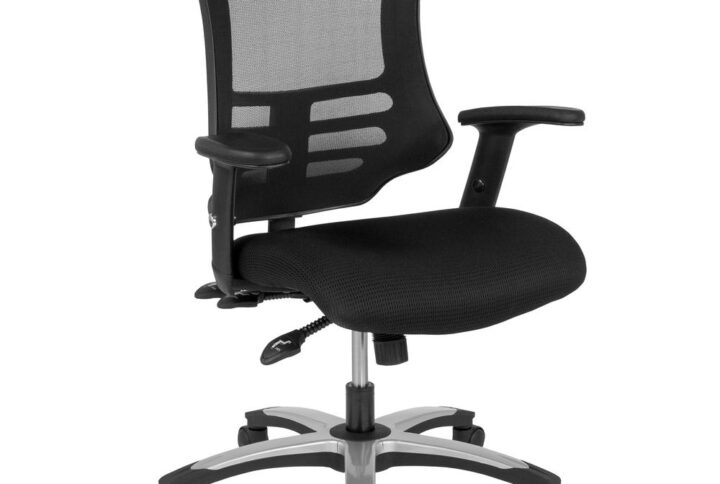 This swivel ergonomic office chair was built to maximize your comfort with its triple paddle functions while sporting a stylish black and silver 5-star base. Achieve comfort with the ergonomically designed molded foam seat. The transparent mesh back allows air to circulate to keep you cool. Built-in lumbar support helps prevent back strain and you can adjust the back height a full 2" up and down. Easily adjust the back angle