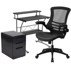 Who says compact office suites can't be functional? Add a contemporary look to your office with this desk and chair bundle. You'll be able to keep up with your daily demands effectively with the ergonomic mesh back office chair and pedestal storage. Take the stress out of starting your home business with an office in a box set to help you get started. Hand selected for your shopping convenience