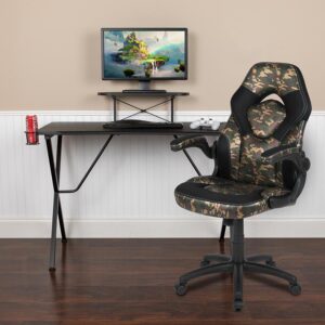 reducing neck strain. The black top gamers table has a grommet for cable management
