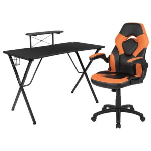 Let the games begin on this gaming desk and chair set. Not only cool to look at but the raised platform keeps your PC monitor at eye level