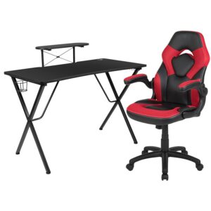 Let the games begin on this gaming desk and chair set. Not only cool to look at but the raised platform keeps your PC monitor at eye level