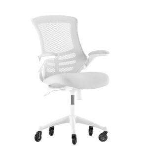 be completely comfortable in this ergonomic mesh back chair that features transparent