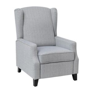 Old school tradition meets modern sophistication in this newly designed slim silhouette push back recliner. Featuring gray polyester fabric upholstery