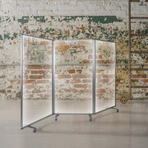 Improve safety and shield your staff and guests against airborne contaminants and viruses with a room divider. The clear room divider allows team members to see each other clearly to continue routine interactions. Acrylic dividers are easier to clean than vinyl wall kits due to their sturdy hard surface