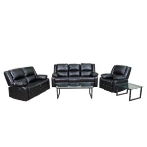 The days of fighting over the recliner are over with this 3 piece reclining furniture set. The contemporary black reclining set