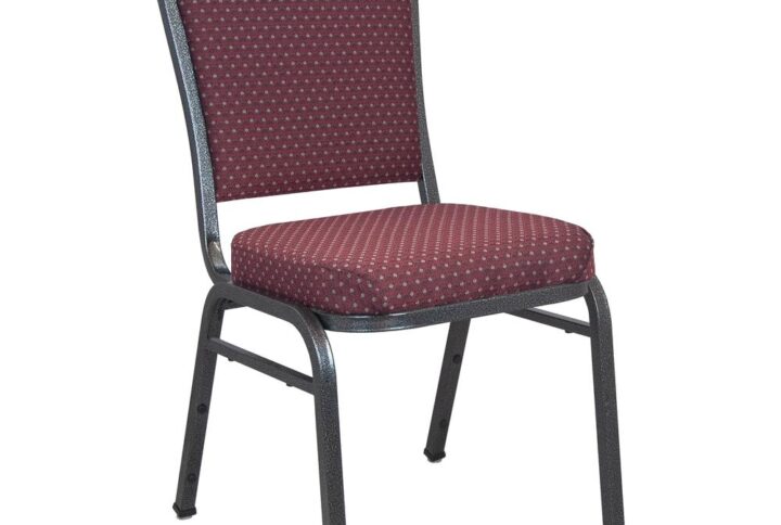 The top of the line Premium Burgundy-patterned Banquet Stack Chair with Silver Vein Frame features attractive
