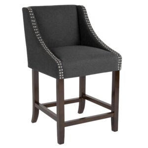 Bring warmth and comfort to your home while adding some world class elegance with this classically sophisticated charcoal counter stool. Have breakfast at your kitchen island or hang out with friends around the dining room table in style. Boasting durable fabric upholstery paired with decorative nail head trim