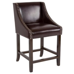 Bring warmth and comfort to your home while adding some world class elegance with this classically sophisticated brown counter stool. Have breakfast at your kitchen island or hang out with friends around the dining room table in style. Boasting soft and durable LeatherSoft upholstery paired with decorative nail head trim