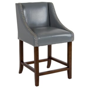 Bring warmth and comfort to your home while adding some world class elegance with this classically sophisticated light gray counter stool. Have breakfast at your kitchen island or hang out with friends around the dining room table in style. Boasting soft and durable LeatherSoft upholstery paired with decorative nail head trim