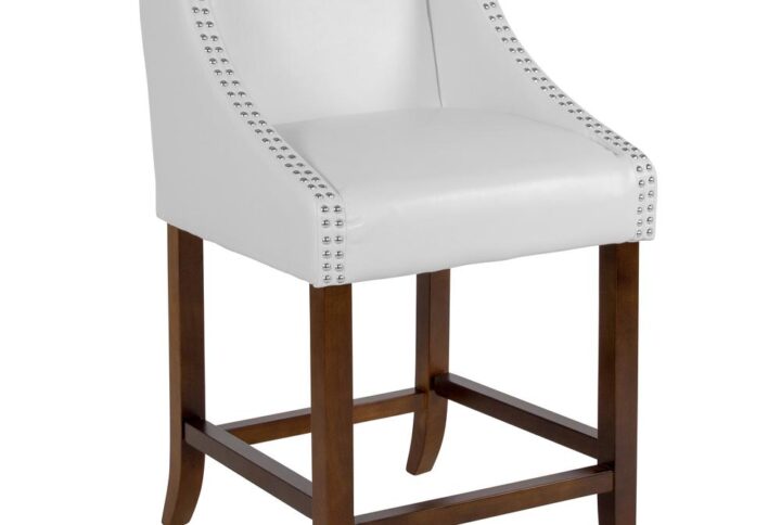 Bring warmth and comfort to your home while adding some world class elegance with this classically sophisticated white counter stool. Have breakfast at your kitchen island or hang out with friends around the dining room table in style. Boasting soft and durable LeatherSoft upholstery paired with decorative nail head trim