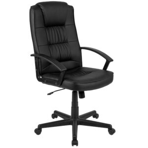 Get down to business checking off tasks or finalizing the proposal you've been working on all week for the board on this high back task chair. The desk chair is upholstered in LeatherSoft material that blends leather and polyurethane for added softness and durability. The lever controls the seat height and when pulled out allows you to rock and recline. Turn the tilt tension adjustment knob located underneath the seat to increase or decrease the amount of force needed to rock and recline. Executives and office personnel can enjoy the comforts of this computer chair. Providing exceptional value for today's modern office