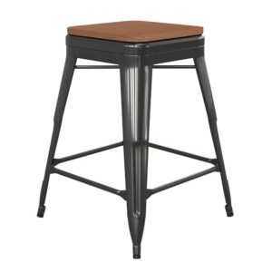 eatery or home with this colorful stackable counter stool boasting an all-weather poly resin seat. This space-saving stool is stackable making it great for storing and features a backless