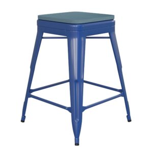 eatery or home with this colorful stackable counter stool boasting an all-weather poly resin seat. This space-saving stool is stackable making it great for storing and features a backless