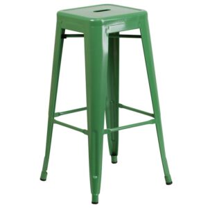 industrial style barstool add a modern appearance to your home or business with this colorful bar height stool. This space-saving stool is stackable making it great for storing. This stool features a backless