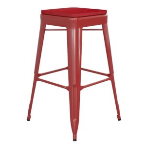 eatery or home with this colorful stackable bar stool boasting an all-weather poly resin seat. This space-saving stool is stackable making it great for storing and features a backless