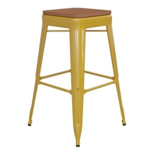 eatery or home with this colorful stackable bar stool boasting an all-weather poly resin seat. This space-saving stool is stackable making it great for storing and features a backless