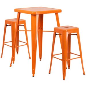 powder-coat finish ensure durability and easy maintenance. The backless barstools have square seats with a cross brace under the seat for added support and stability. Plastic bumpers on the cross brace protect the stools' finish when stacking them. This stool also features a lower support brace that doubles as a foot rest