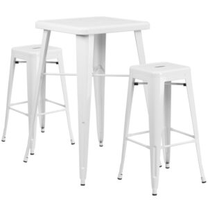 powder-coat finish ensure durability and easy maintenance. The backless barstools have square seats with a cross brace under the seat for added support and stability. Plastic bumpers on the cross brace protect the stools' finish when stacking them. This stool also features a lower support brace that doubles as a foot rest