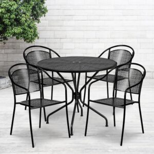 Brighten up your patio space with this beautiful black rain flower design patio table set. This colorful set will enhance your bistro