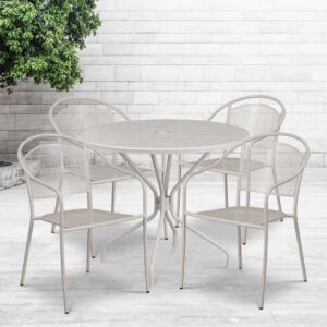 Brighten up your patio space with this beautiful silver rain flower design patio table set. This colorful set will enhance your bistro