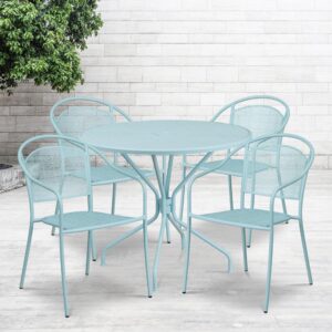 Brighten up your patio space with this beautiful sky blue rain flower design patio table set. This colorful set will enhance your bistro