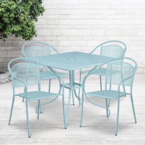 Brighten up your patio space with this beautiful sky blue rain flower design patio table set. This colorful set will enhance your bistro
