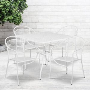 Brighten up your patio space with this beautiful white rain flower design patio table set. This colorful set will enhance your bistro