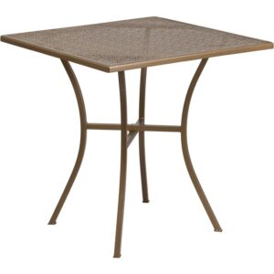 this table has the versatility to be used outdoors or indoors. The stylish rain flower design embellishes the tabletop and pairs beautifully with the gracefully angled legs. The table is designed for residential or commercial use