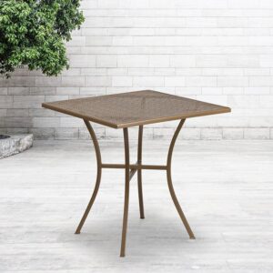 Brighten up your patio space with this exquisite square designer top gold table. Constructed from durable steel and covered in a powder coat finish