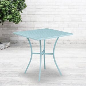 Brighten up your patio space with this exquisite square designer top sky blue table. Constructed from durable steel and covered in a powder coat finish