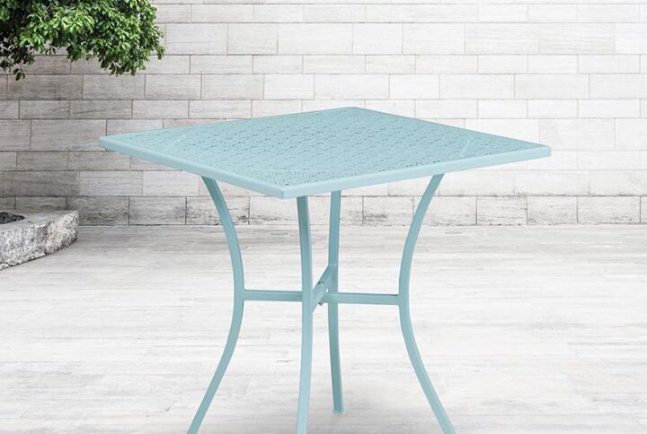 Brighten up your patio space with this exquisite square designer top sky blue table. Constructed from durable steel and covered in a powder coat finish