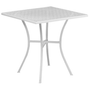 Brighten up your patio space with this exquisite square designer top white table. Constructed from durable steel and covered in a powder coat finish